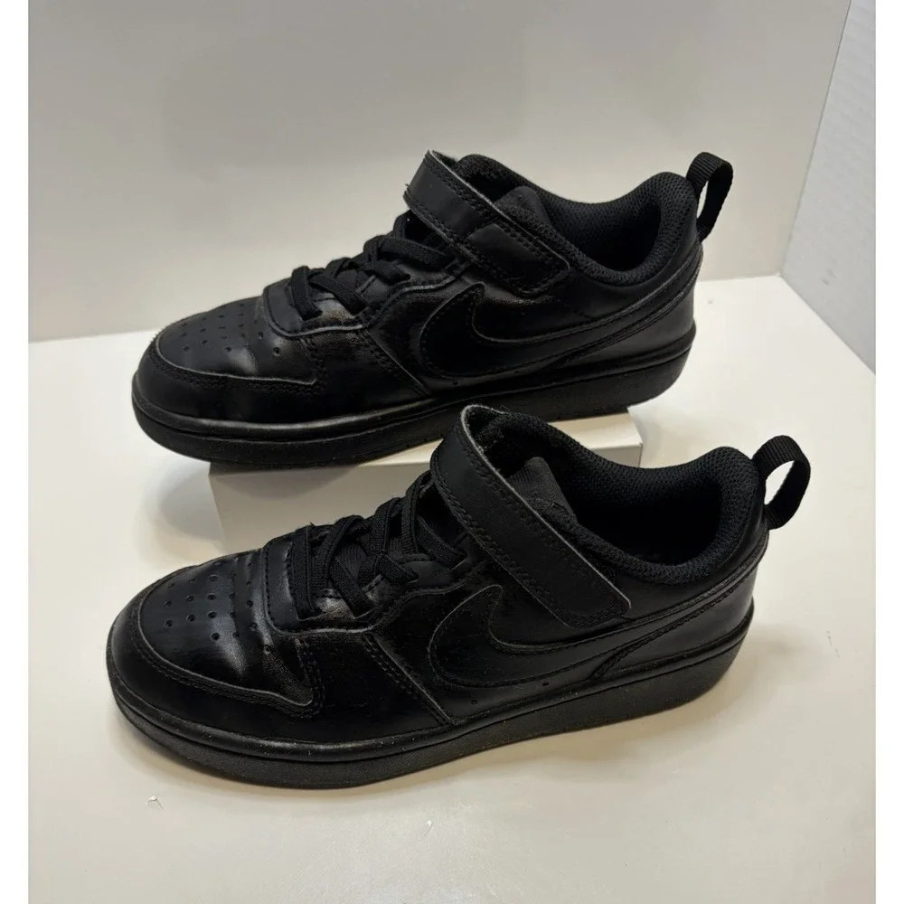 Nike Court Borough Shoes Youth 1Y Black Hook & Loop Strap Sneakers DV5457-002 - Picture 2 of 11
